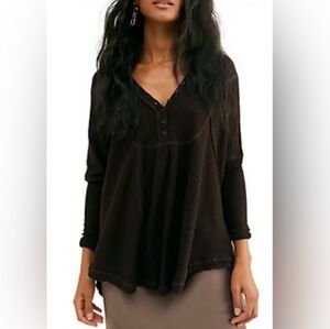 Free People Leo Henley Waffle Knit Top